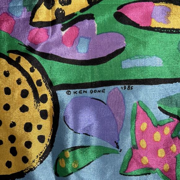 VTG Ken Done Silk 1985 Below The Sea Print Scarf Collectors 29”x29” Abstract Art - Picture 3 of 3